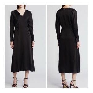 BOSS BLACK: Elegant Long Sleeve Dress with Silver Button Cuffs